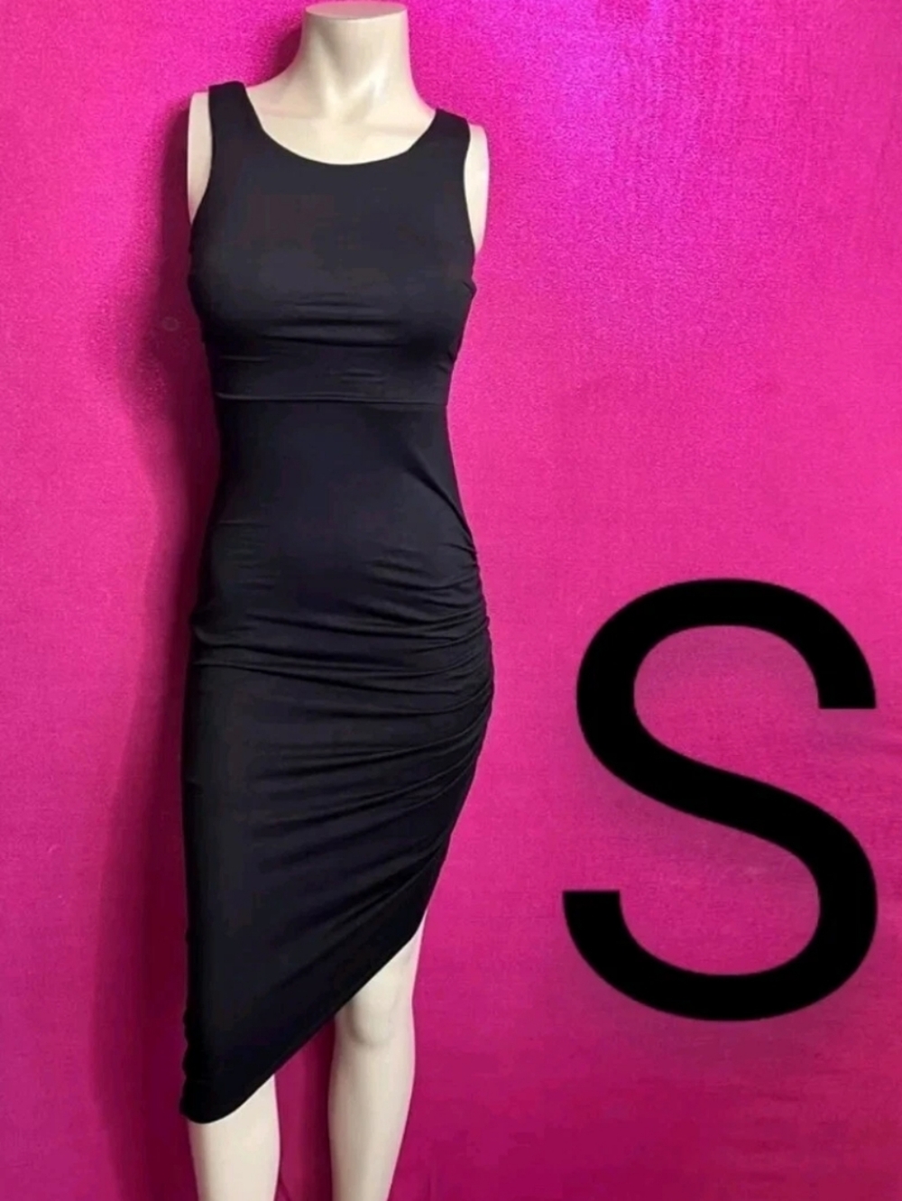 🆕Black Classy Night Out Side Ruched Midi Dress Size S